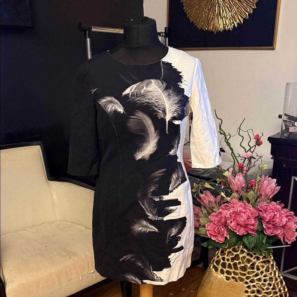 Carolina Herrera Black and White Feather Dress